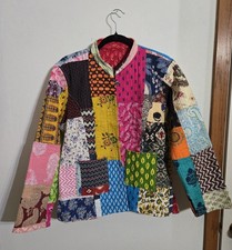 NEW Women's Kantha Reversible Hip Length Jacket Wt Buttons And Pockets One Sz