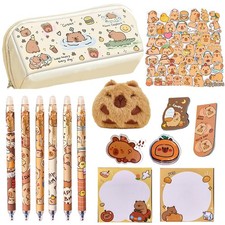 Cute Capybara Pencil Case Capybara Pencil Holder Set with Gel Pens, Brooch Pi...