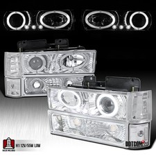 Fit 1994-1999 C10 C/K Yukon LED Halo Projector Headlights+Bumper+Corner Lamps