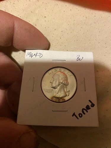 1964-D 90% silver beautiful  TONED  Washington Quarter BU Denver Mint last year