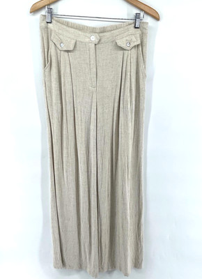 Allie Rose Womens Wide Leg Linen Blend Pants Size L Tan Extra High Rise Neutral