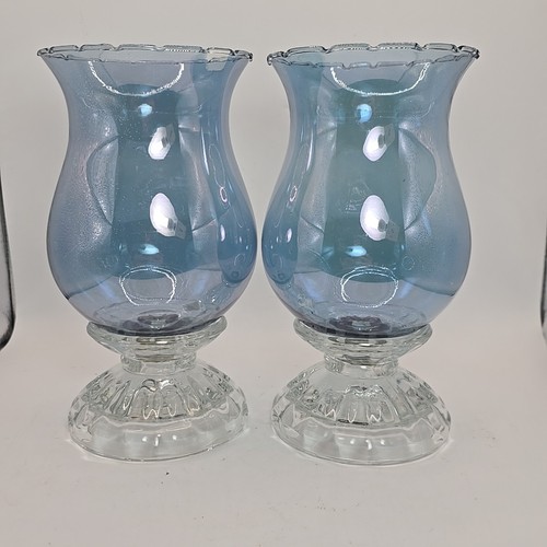 VTG Pair Home Interiors Base/Mexico Glass Hurricane Votive Pillar Dinner Candle
