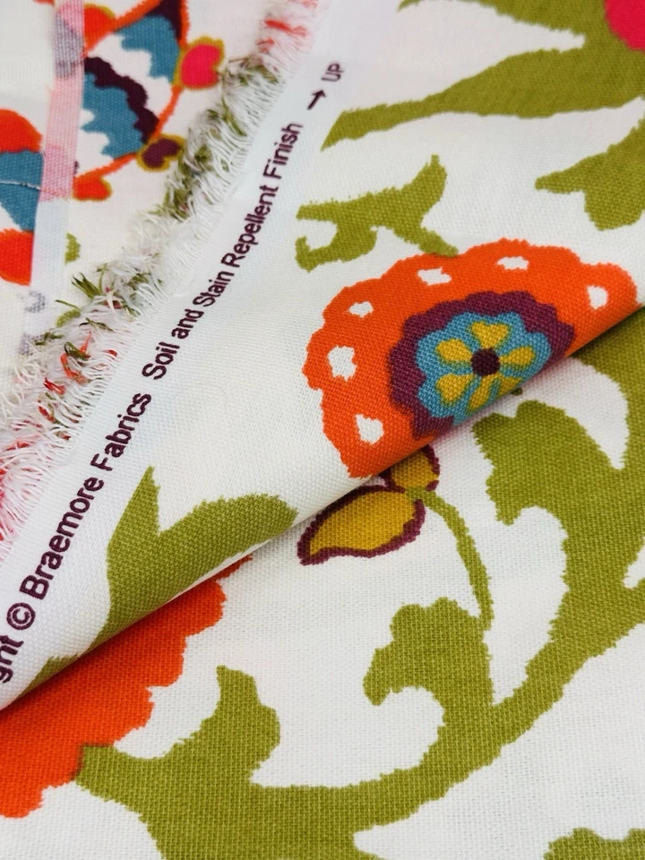 Braemore Design Large Colorful Floral Art Screen Print Fabric Pillow Upholstery - Image 3 of 4