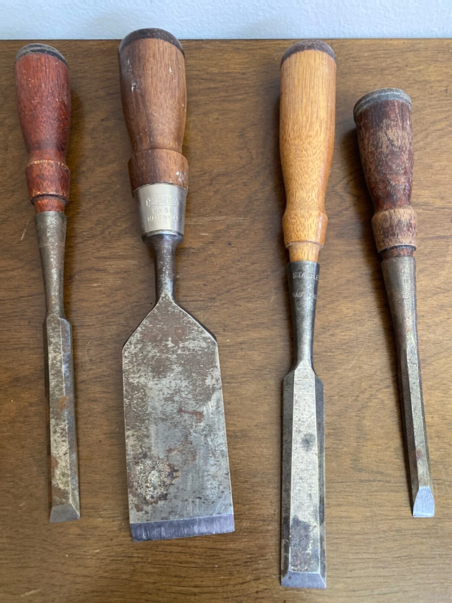 4 Antique Stanley woodworking chisels Plus vintage woodworking tools