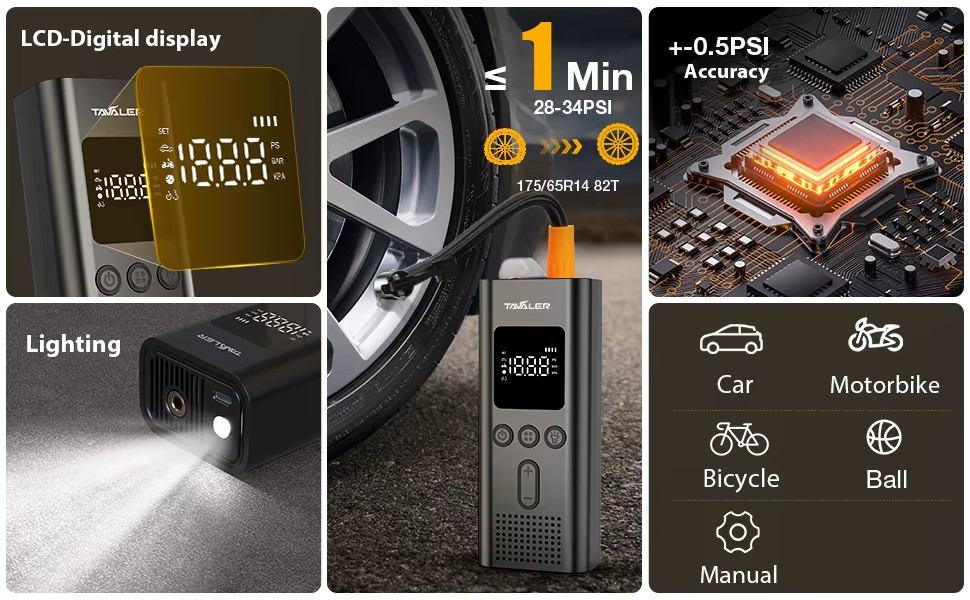 Mini Compressore Ad Aria Portatile per Auto per Pneumatici Auto Bicicletta Moto - Miniatura 4