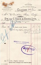 C. VAUX & SONS, LTD. 1906 Glasgow. Goods & Emptys Held Monthly Invoice Ref 48369