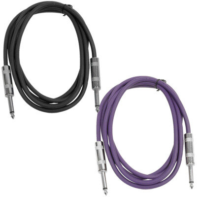 2 Pack of 6 Foot 1/4'' TS Patch Cables 6' Extension Cords Jumper - Various Colors