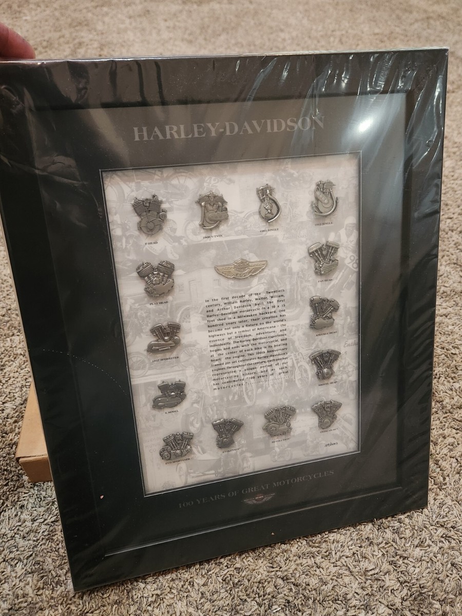 HARLEY DAVIDSON 100TH ANNIVERSARY FRAMED PIN SET w STERLING HARLEY DAVIDSON 100TH ANNIVERSARY FRAMED PIN SET w STERLING