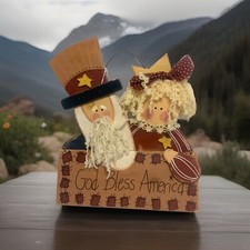 Hand Painted Uncle Sam Wife Wooden Sign God Bless America Fourth Of July Decor