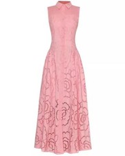 Womens Floral Princess dress embroidery Single breasted lapel hollow Party long 