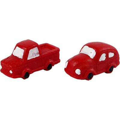 2 X Small Figure Resin Red Car For Christmas Decoration Crafts