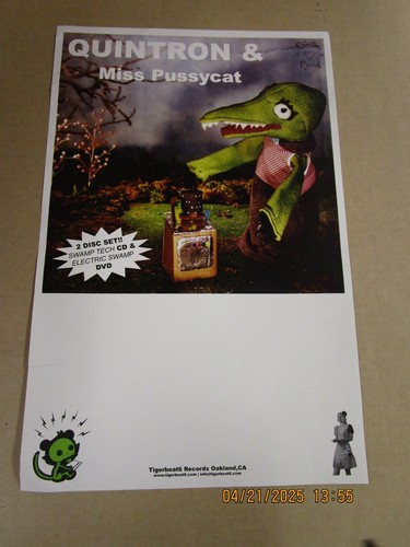 QUINTRON & MISS PUSSYCAT Swamp Tech Promo Poster New! Unused! Tigerbeat DAMAGED