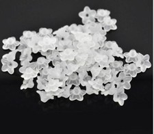 Spacer Beads Fancy Pretty White Frosted Lily Flower Acrylic 10x4MM 25 pcs.