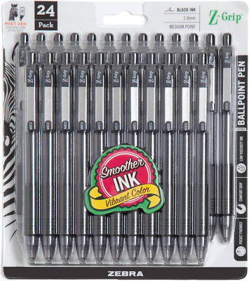Z-Grip Retractable Ballpoint Pen, Medium Point, 1.0Mm, Black Ink, 24-Pack (12221