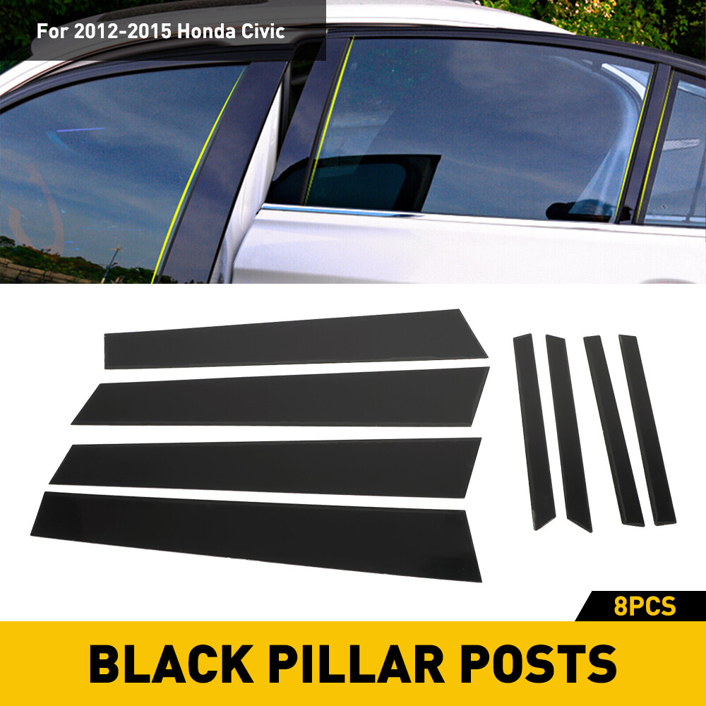 Gloss Black Fit Posts Pillar For 2012-2015 Civic Honda Door Trim Piano Cover Kit