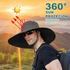 Men Wide Brim Sun Bucket Hat UPF50+ UV Protection Summer Beach Cap Breathable