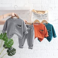 Spring Autumn Children Clothes BBoys Cotton Solid Sweatshirt Pants 2Pcs Set