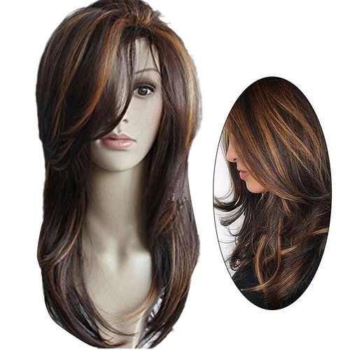 Real Hair! Gorgeous Women's Long Mix Brown Straight Wigs Hair Human 2023 FAST - Picture 2 of 10