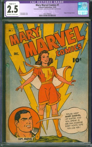 Mary Marvel Comics #1 CGC 2.5 Fawcett 1945 Restored Origin of Georgia Sivana