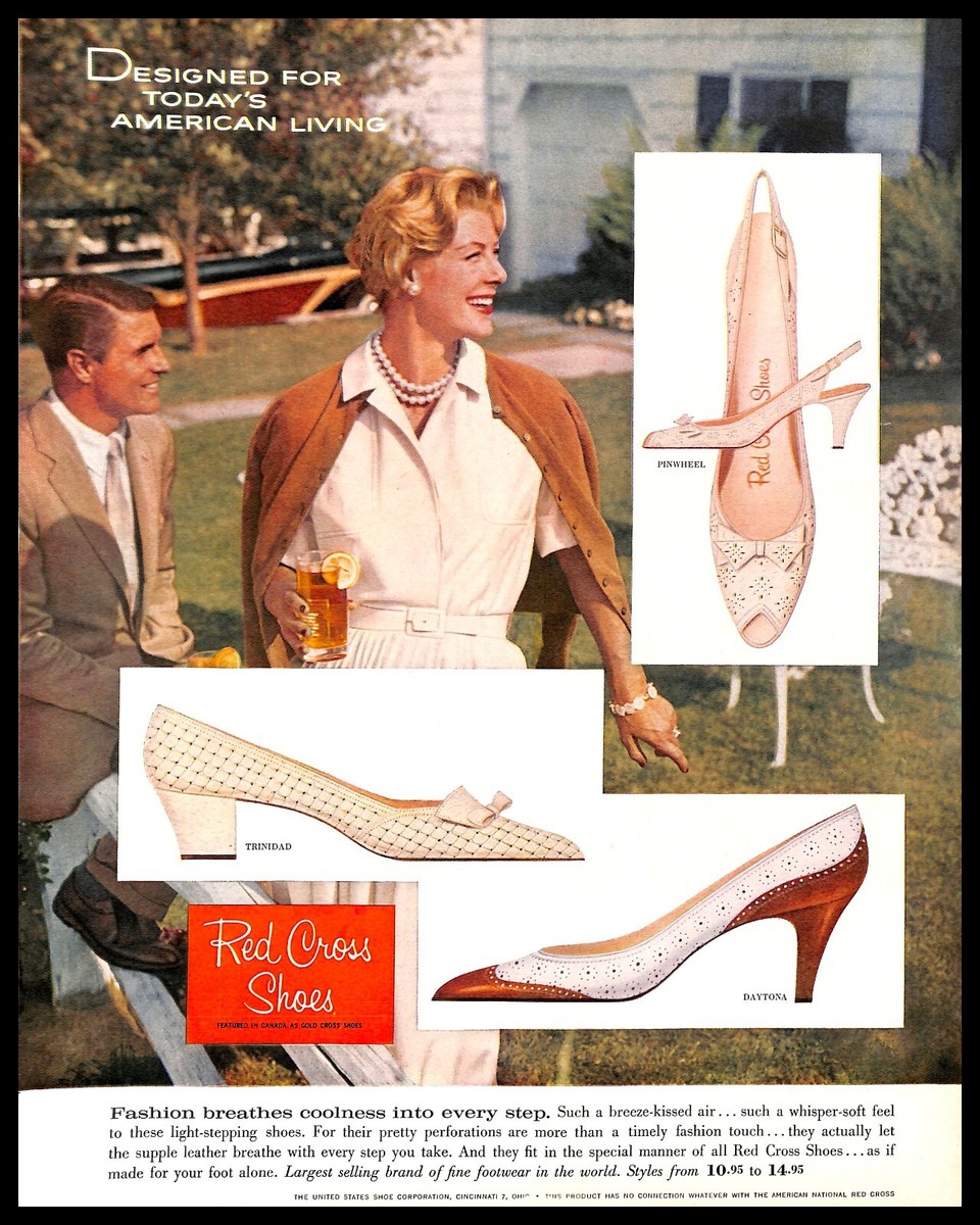 1960 Red Cross Shoe Vintage PRINT AD Women's Elegant Footwear Fashion  Leather