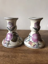 Vintage SPI Home Hand Painted Floral Candlesticks Set of 2 Porcelain Chinoiserie
