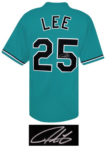 Derrek Lee (MARLINS) Signed Teal Custom Baseball Jersey - (SCHWARTZ COA) - Picture 2 of 3