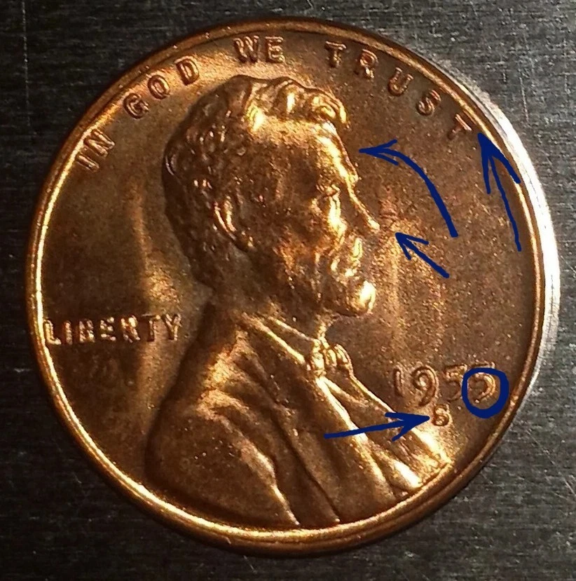 1955/99 S-S Lincoln 1C UNC Errors: DDO-Die Chips-Struck Through-S Close to Nose - Image 2 of 4