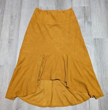 Anthropologie Maeve Cosima Flounced Midi Skirt Golden Yellow Faux Suede Size 10