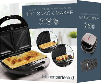 Elektrischer Antihaft 4 in 1 Snack Maker Toastie Waffeln Omelett & Panini Maker UK