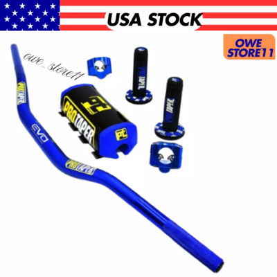 Original ''Evo'' PRO TAPER Handlebar Fat Bar DIRT BIKE ATV Quad 1 1/8 GRIPS Pads