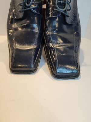 MENS SZ 14 M STACY ADAMS DRESS SHOE FAUX ALIGATOR PRINT BLUE  display picture 2