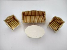 Lundby Dollhouse Living Room Set Yellow Striped Furniture Vintage 1970s