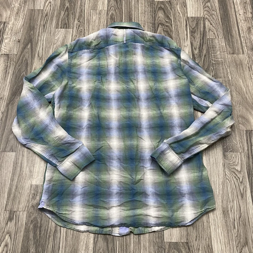 Camisa de vestir a cuadros verde y azul con botones BANANA REPUBLIC para hombre talla M 15-15,5 Foto 3 de 4