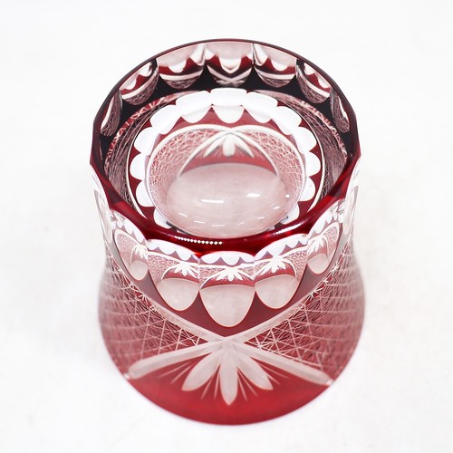 Japanese Edo Kiriko Whisky Glass Hand Carved Colored Glasses Ruby Red 8.3oz - Picture 7 of 9