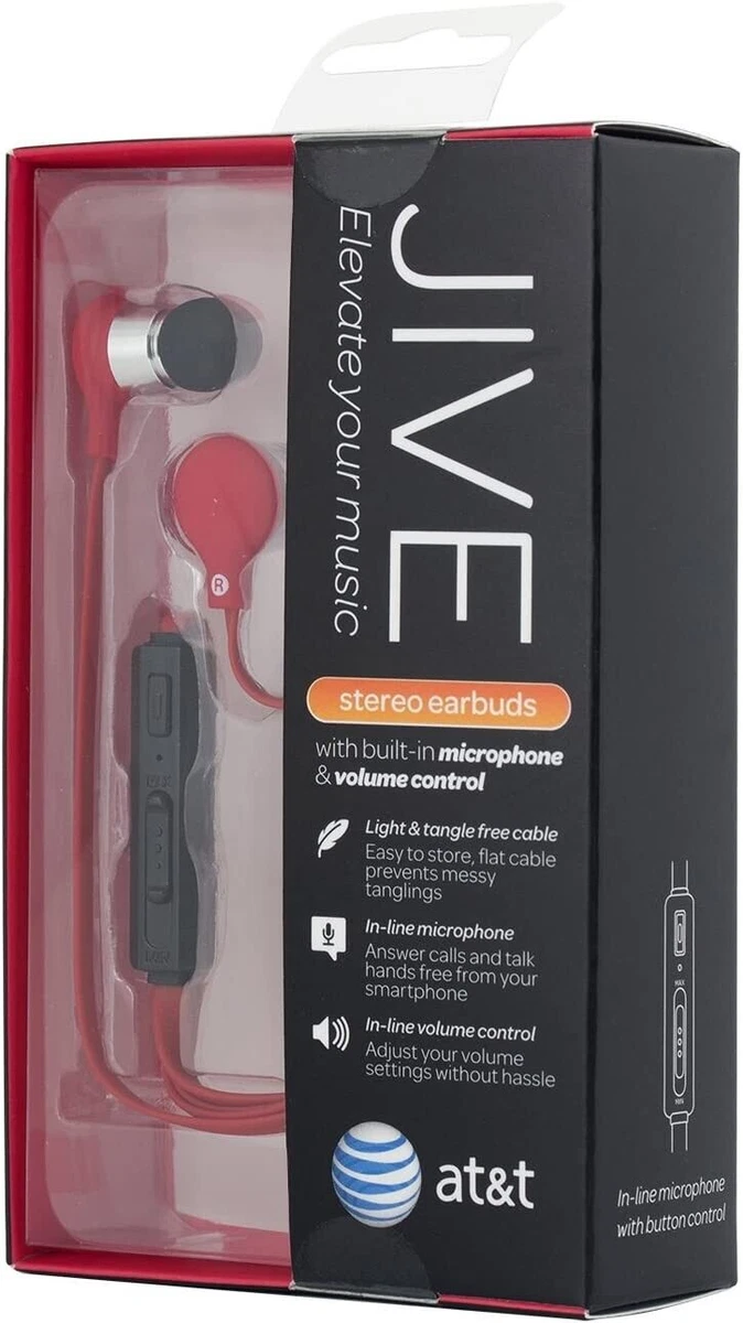 AT T EBV01 RED Jive Noise Isolating Earbuds with In Line Microphone a NEW IN BOX
