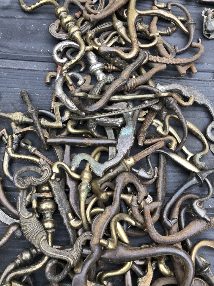 Antique vintage furniture door handles backplates escutcheon brass tin