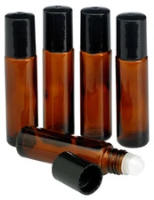 Essential Oil Amber Glass Roll on Roller Bottles 10ml Empty LOT SET Refillable 