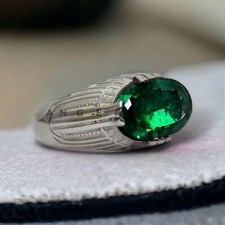Emerald Gemstone With 925 Sterling Silver Ring For Men's AL657