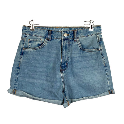 Refuge womens 100% cotton cuffed boyfriend shorts size 9 denim high rise blue