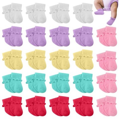 24 Pairs Preemie Cotton Ruffle Socks Turn Cuff Nicu Baby Gift for Newborn Girls