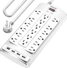 18 Outlets Surge Protector Power Strip - 10 Feet Flat Plug Heavy Duty Extension