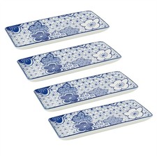 Set of Japanese Style Blue & White Ceramic Serving Platters Snack Trays