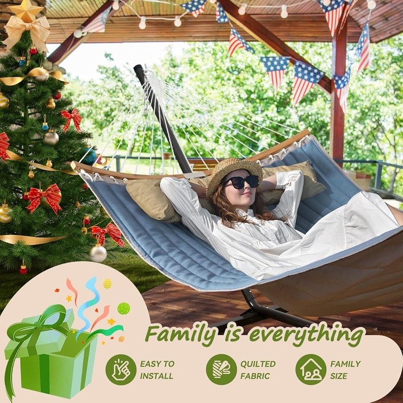 Double Hammock Portable Foldable Curved Design Two People Easy Install Carry Bag