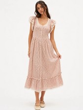 GUNNE SAX Vintage 70s Ditsy Floral Calico Lace Flutter Sleeve Prairie Dress