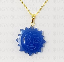 Women Sun Flower Pendant Chain Necklace Blue Jade Gold Chain Jewellery Gift UK