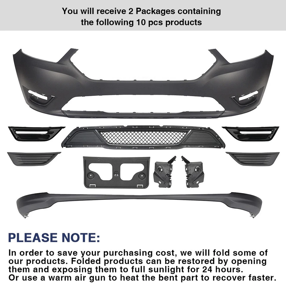 Front Bumper Cover Assembly Grille Kit Grill For 2013-2019 Ford Taurus 10PCS Foto 2 de 4