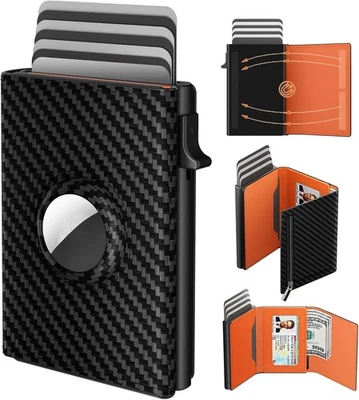 dwnkove AirTag Wallet, Card Holder Mens Airtag-carbon Black & Orang