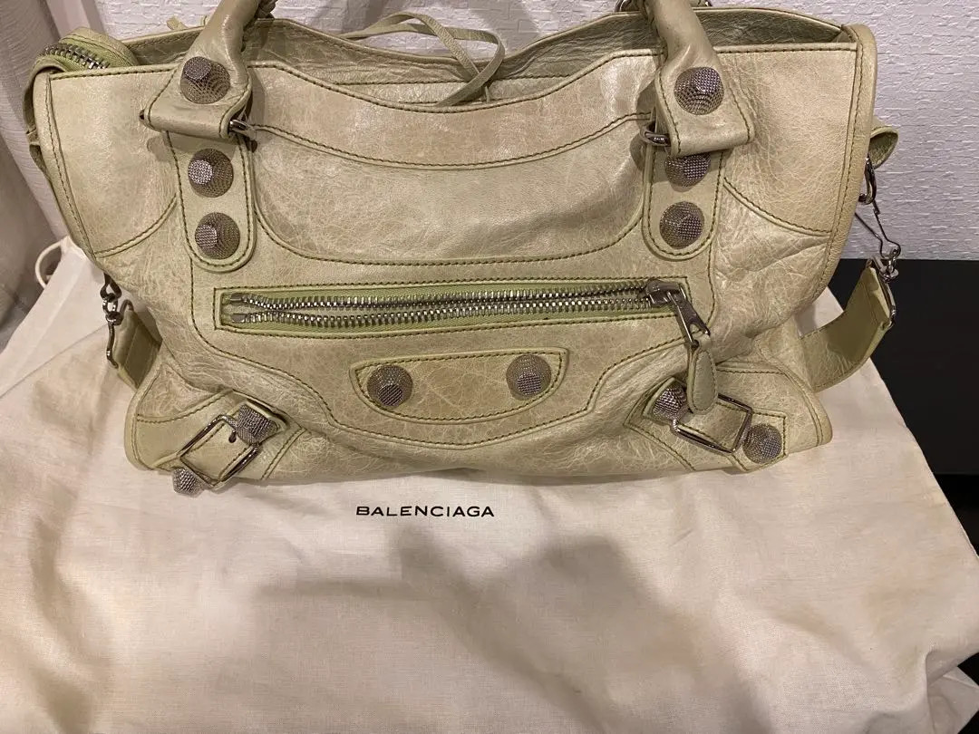 BALENCIAGA The Giant City bag 2way Handbag Beige Leather  Auth Silver GOOD thumbnail 10