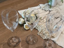 Tipperary Crystal Ireland  Pattern unknown Wine   Glasses Set of 3 Signed 9 1/2"