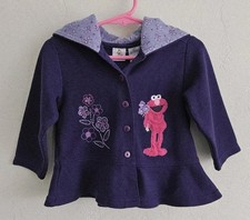 VTG Y2K Girls Sesame Street Elmo Embroidered Cardigan Jacket Hoodie 2T 2 Flowers